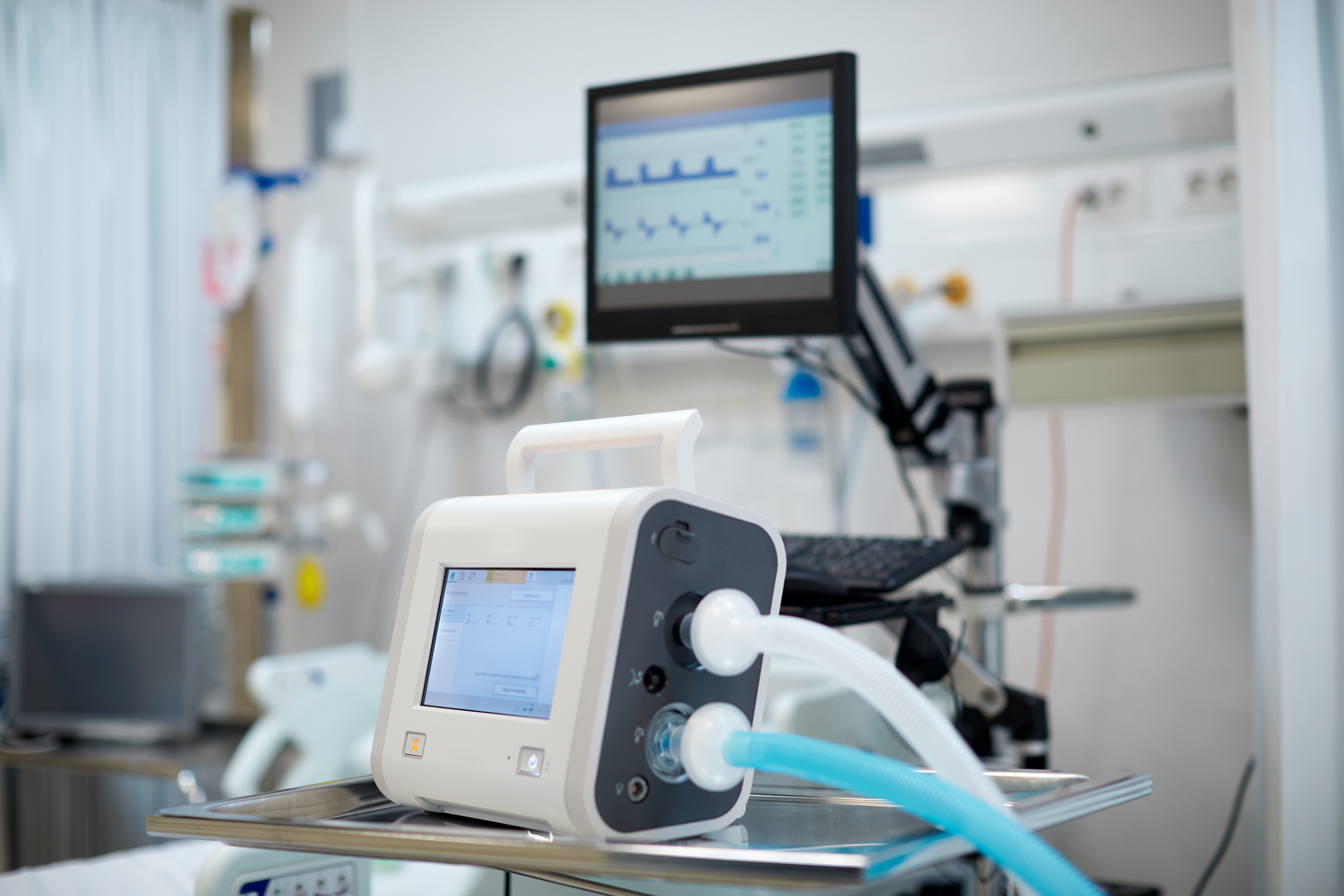 A close up view of a portable medical ventilator on a stretcher is seen. (Getty Images)