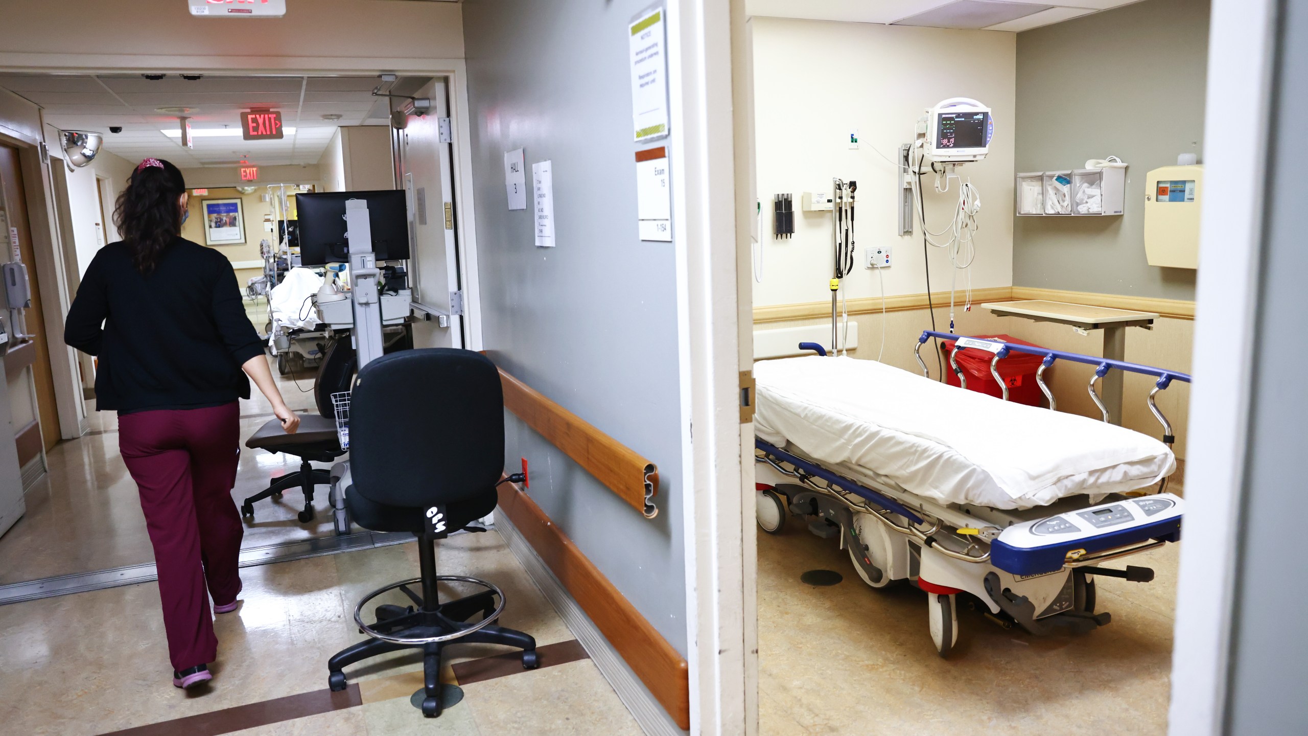 A free bed is viewed in the emergency department at Providence St. Mary Medical Center in Apple Valley on March 30, 2021. (Mario Tama / Getty Images)