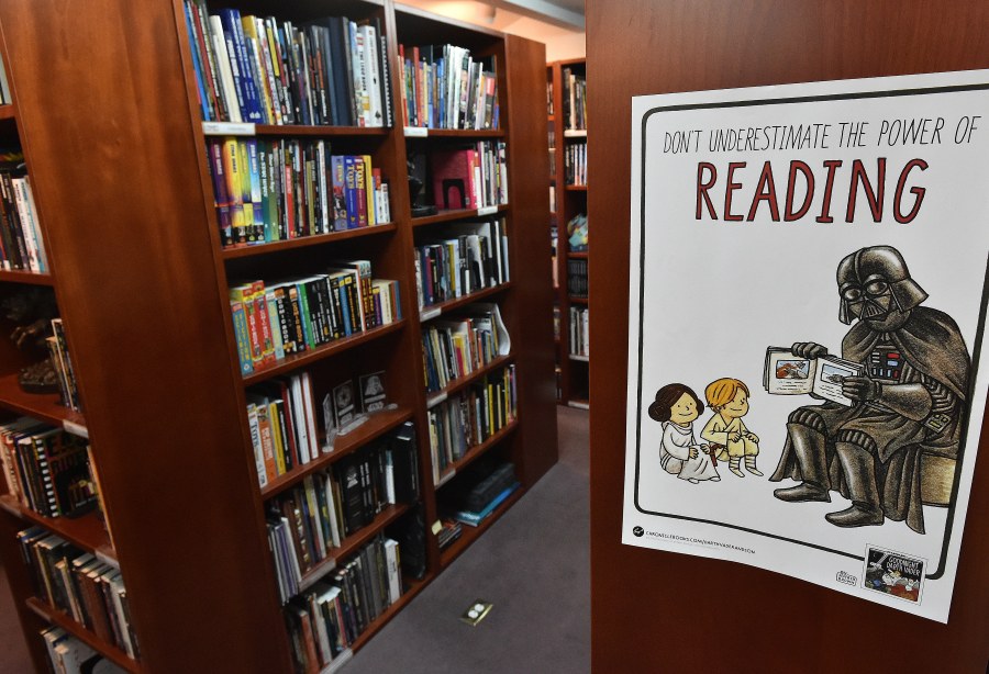 The library, a room full of Star Wars books, is seen inside Rancho Obi-Wan, the world's largest private collection of Star Wars memorabilia, in Petaluma, California on Nov. 24, 2015.(JOSH EDELSON/AFP via Getty Images)