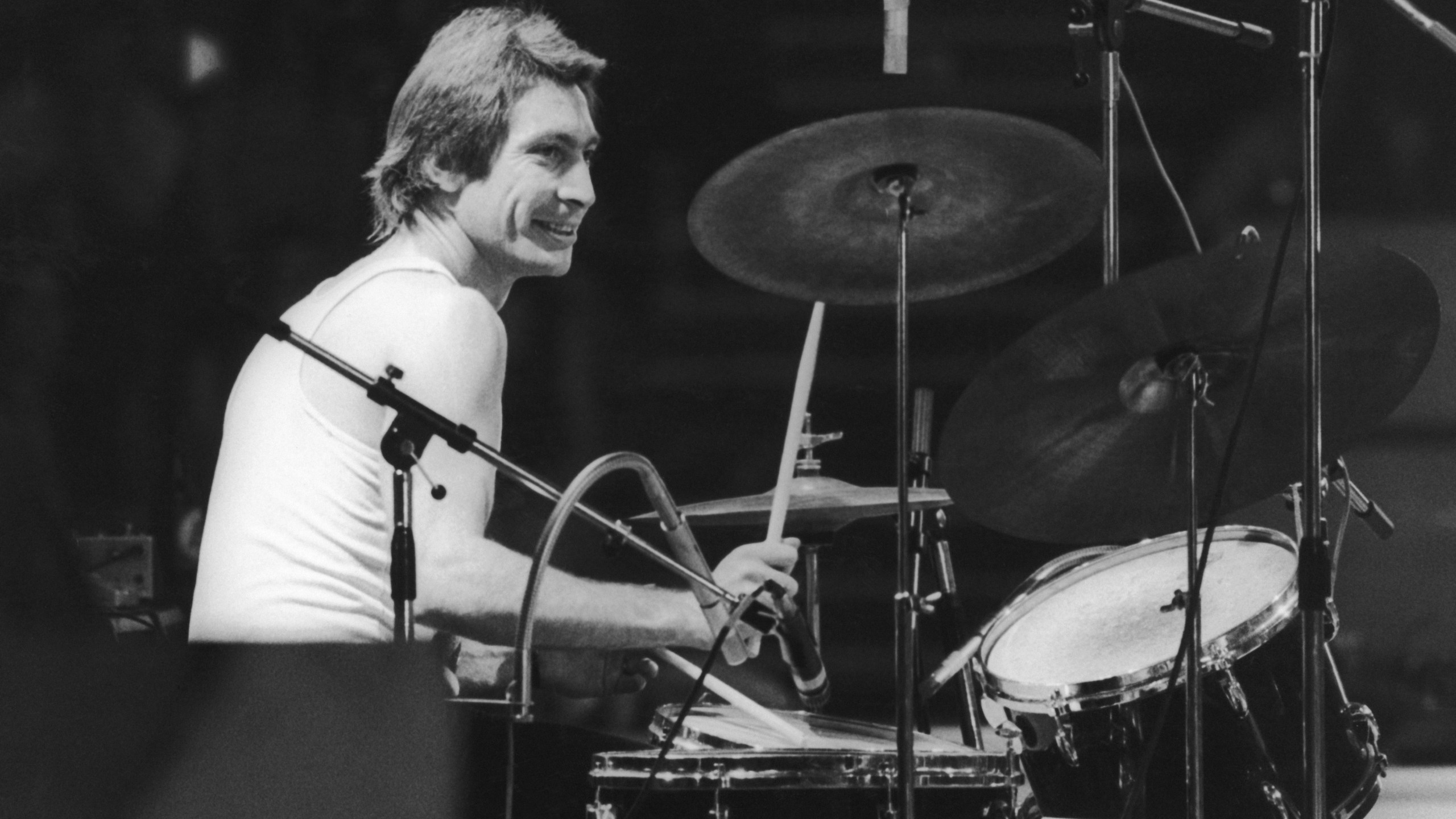 Drummer Charlie Watts of the Rolling Stones, at a British concert. (Daily Express/Hulton Archive/Getty Images)