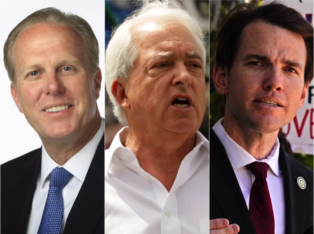 Kevin Faulconer, John Cox and Kevin Kiley participated in an Aug. 17, 2021, recall debate. (Los Angeles Times)