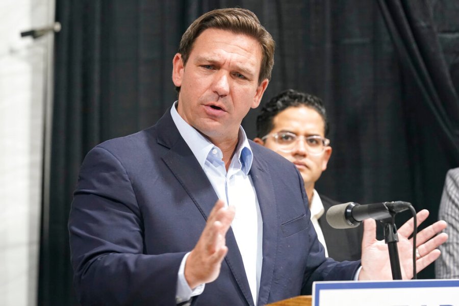 Florida Governor Ron DeSantis speaks at the opening of a monoclonal antibody site on Aug. 18, 2021, in Pembroke Pines, Fla. (Marta Lavandier/Associated Press)