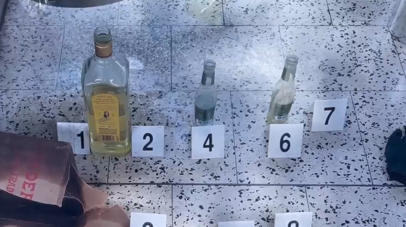 LAPD displayed this image of Molotov cocktails at a news conference on Aug. 4, 2021. (KTLA)