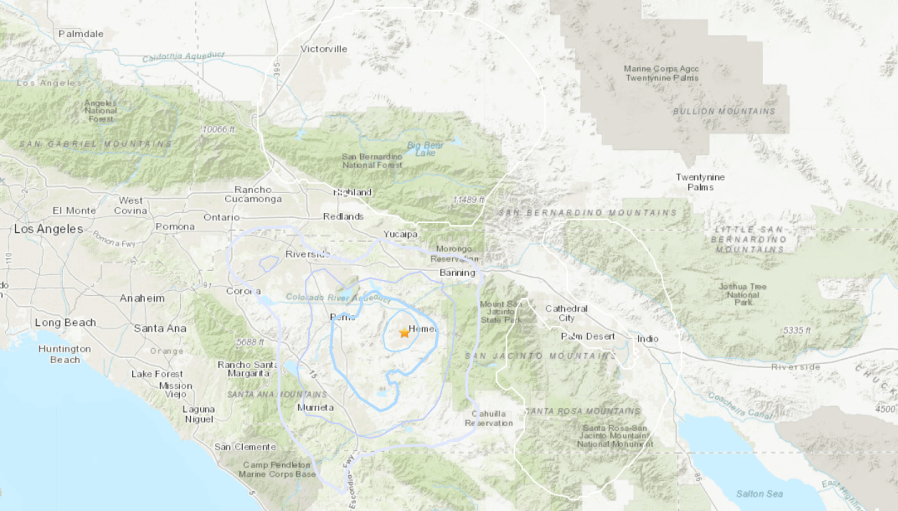 A 3.5 magnitude earthquake was reported in the Hemet area Wednesday night. (USGS)