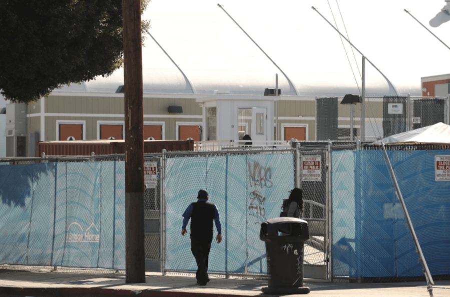 The A Bridge Home Shelter located at Main Street and Sunset Avenue in Venice.(Al Seib/Los Angeles Times)