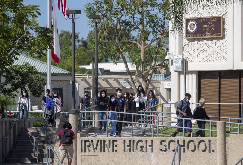 Irvine High School students on campus in this undated photo. (Allen J. Schaben/Los Angeles Times)