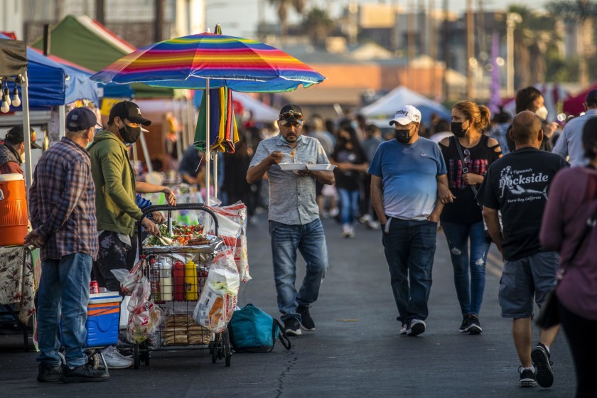 The Avenue 26 night market in Lincoln Heights is seen in this undated photo. (Francine Orr / Los Angeles Times)