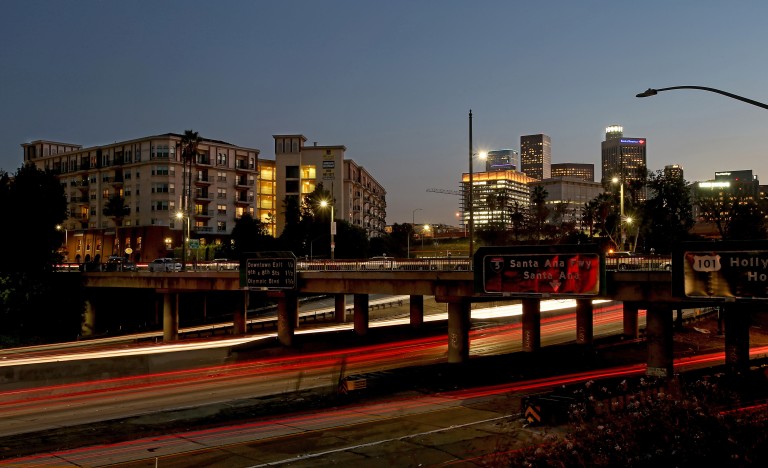 The Orsini, seen on the left in this undated photo, is one of several buildings that have incurred financial losses as a result of an eviction moratorium, according to a new lawsuit filed against the city of Los Angeles. (Luis Sinco / Los Angeles Times)