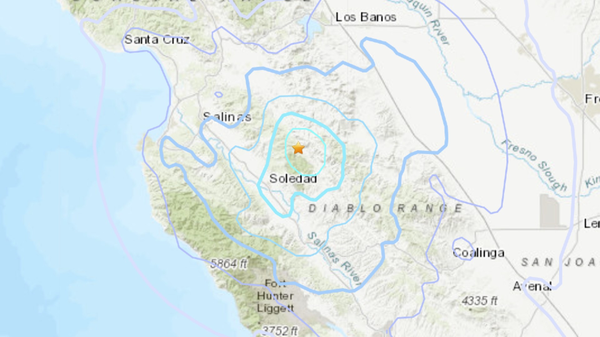 A 4.1 magnitude earthquake struck in west-central California on Aug. 31. 2021. (USGS)