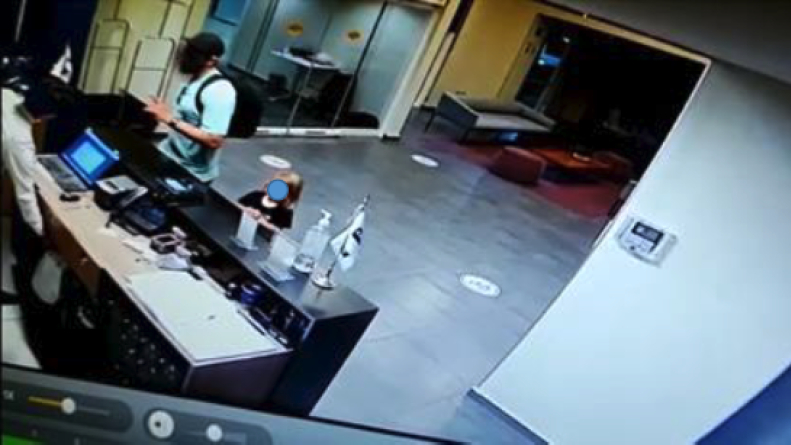 A man identified by prosecutors as Matthew Taylor Coleman is seen in a surveillance image from City Express hotel in Rosarito released by the Baja California Attorney General’s Office.