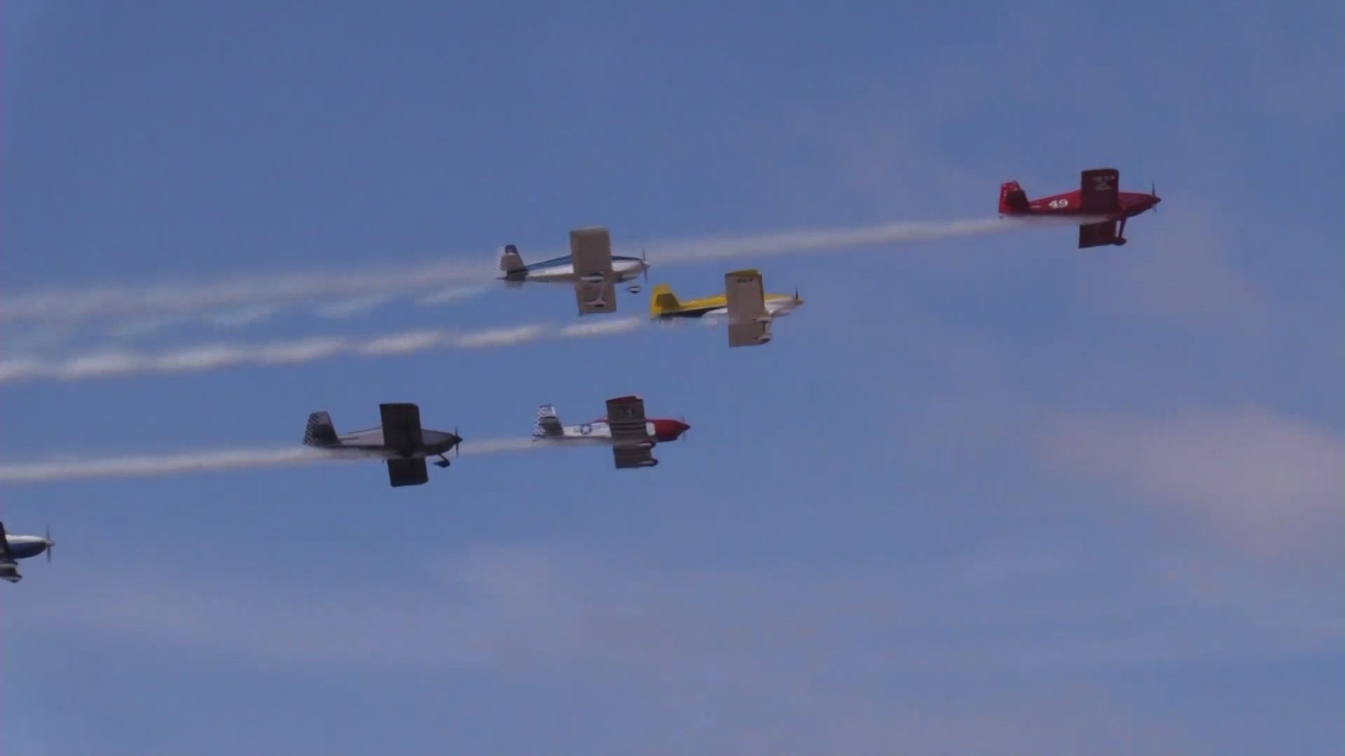 Aircraft fly during the Wings Over Camarillo Air Show on Aug. 22, 2021 in Camarillo. (KTLA)