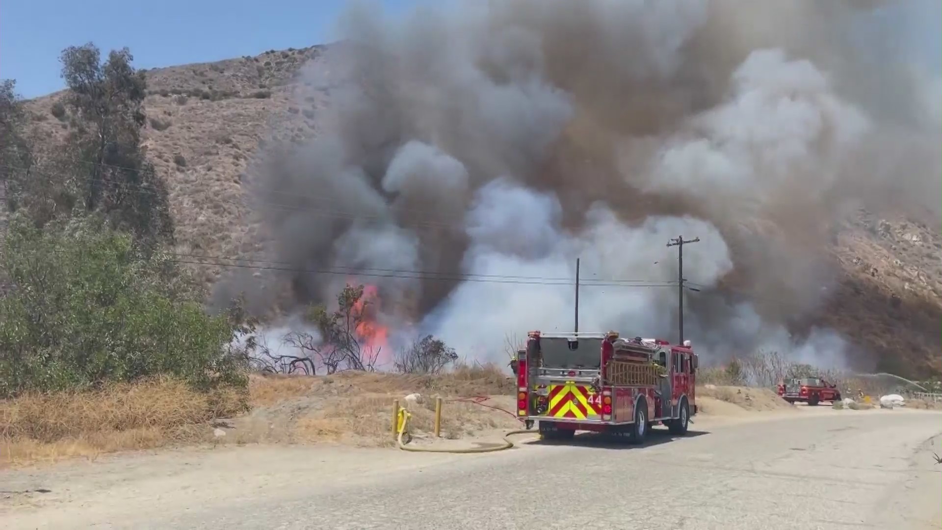 The Hungry Fire burns in Gorman after erupting on July 31. (KTLA)