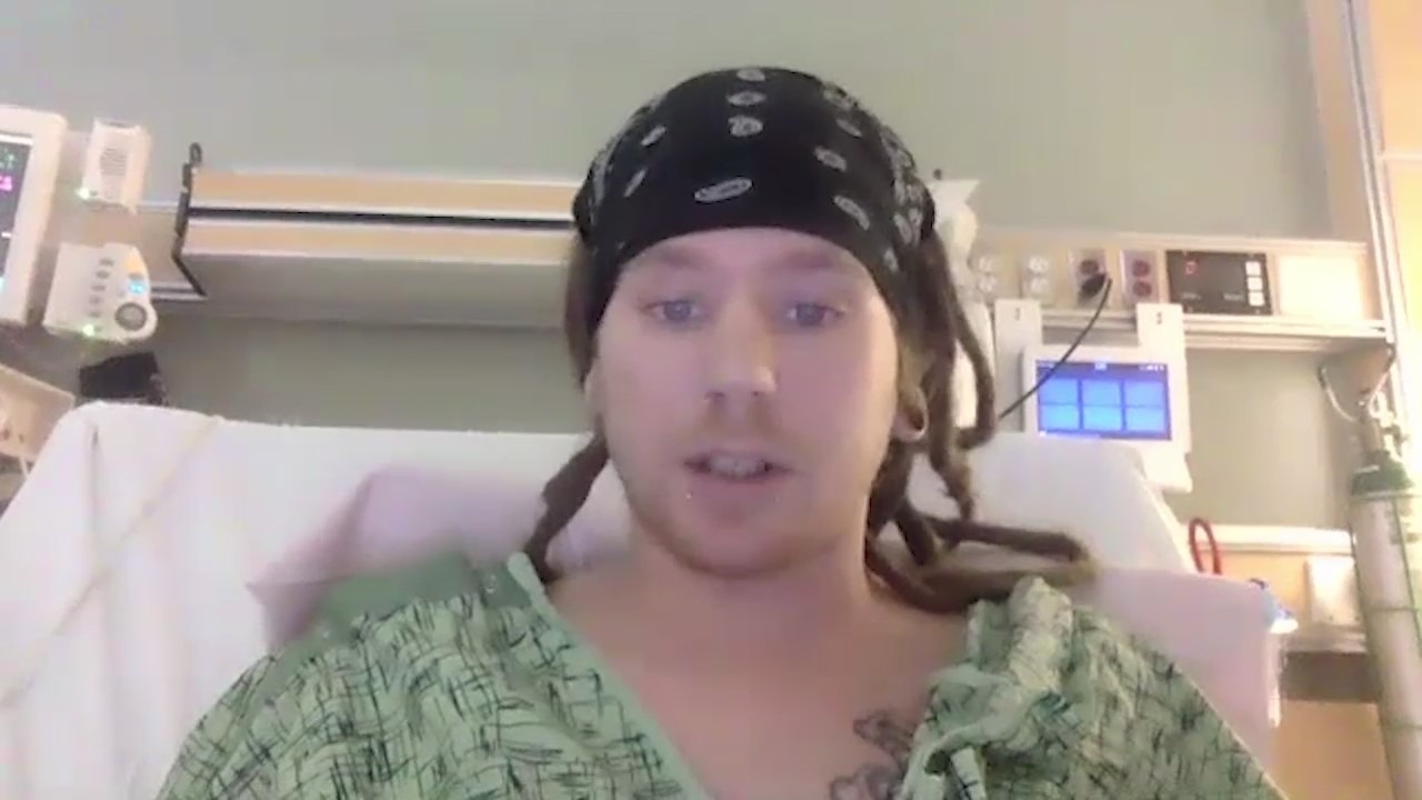 Dustin Tanis recovers in a San Diego-area hospital on Aug. 16, 2021. (KSWB)