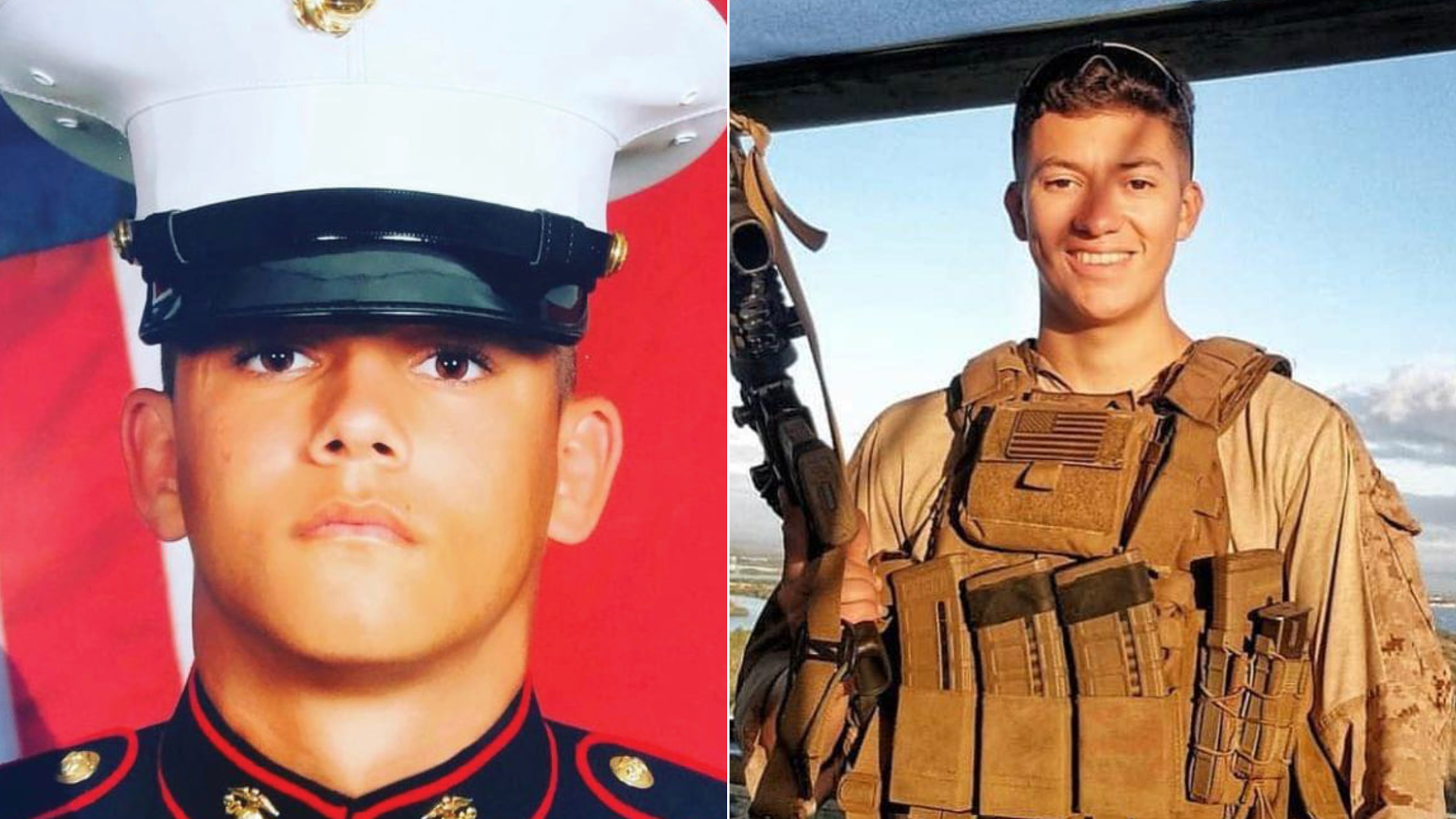 Lance Cpl. Kareem Nikoui, left, is seen in a U.S. Marine Corps portrait provided by the city of Norco. At right, Marine Corps Cpl. Hunter Lopez is seen in a photo provided by Riverside County Sheriff Chad Bianco.