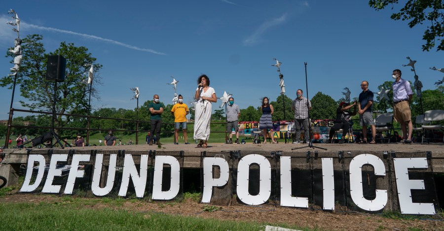 In this June 7, 2020, file photo, Alondra Cano, a city council member, speaks during "The Path Forward" meeting at Powderhorn Park in Minneapolis, which was organized to talk about the defunding of the Minneapolis Police Department. (Jerry Holt/Star Tribune via Associated Press)