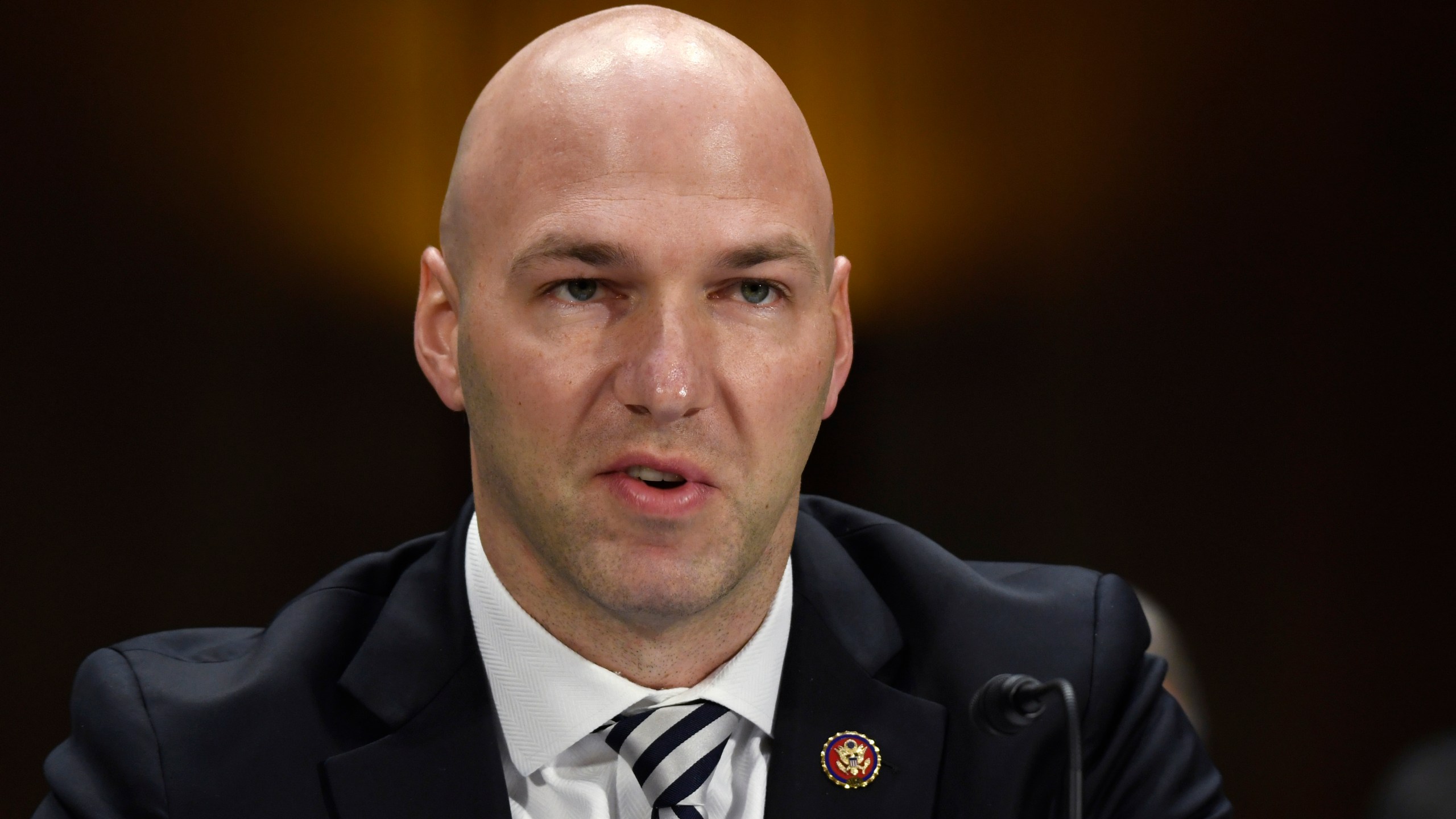 In this Feb. 11, 2020, file photo, Rep. Anthony Gonzalez, R-Ohio, speaks during a Senate Commerce subcommittee hearing on Capitol Hill in Washington, on intercollegiate athlete compensation. (AP Photo/Susan Walsh, File)