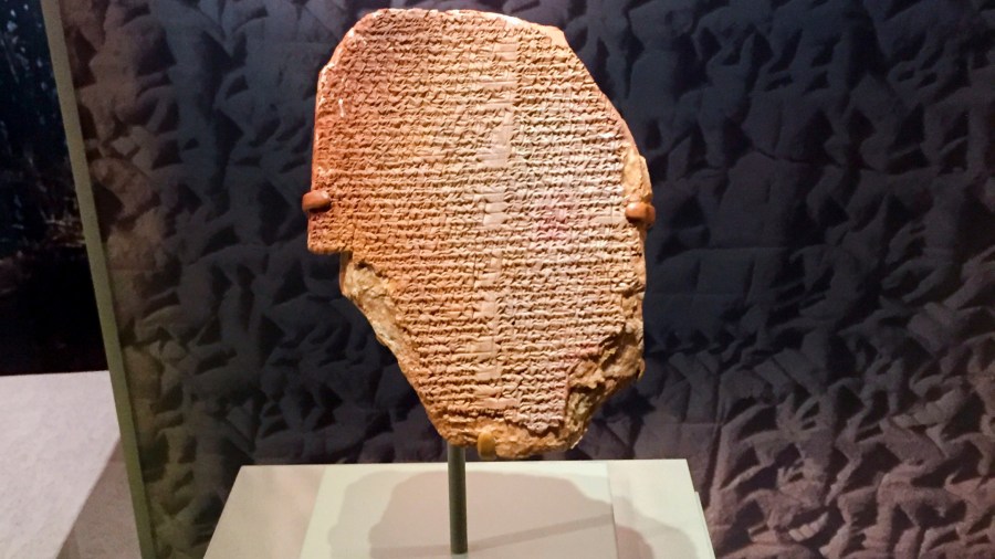 This undated image provided by the U.S. Immigration and Customs Enforcement’s office of public affairs shows a 3,500-year-old artifact, known as the Gilgamesh Dream Tablet. The tablet contains a portion of the Epic of Gilgamesh, considered one of the earliest surviving works of notable literature. (U.S. Immigration and Customs Enforcement via AP)