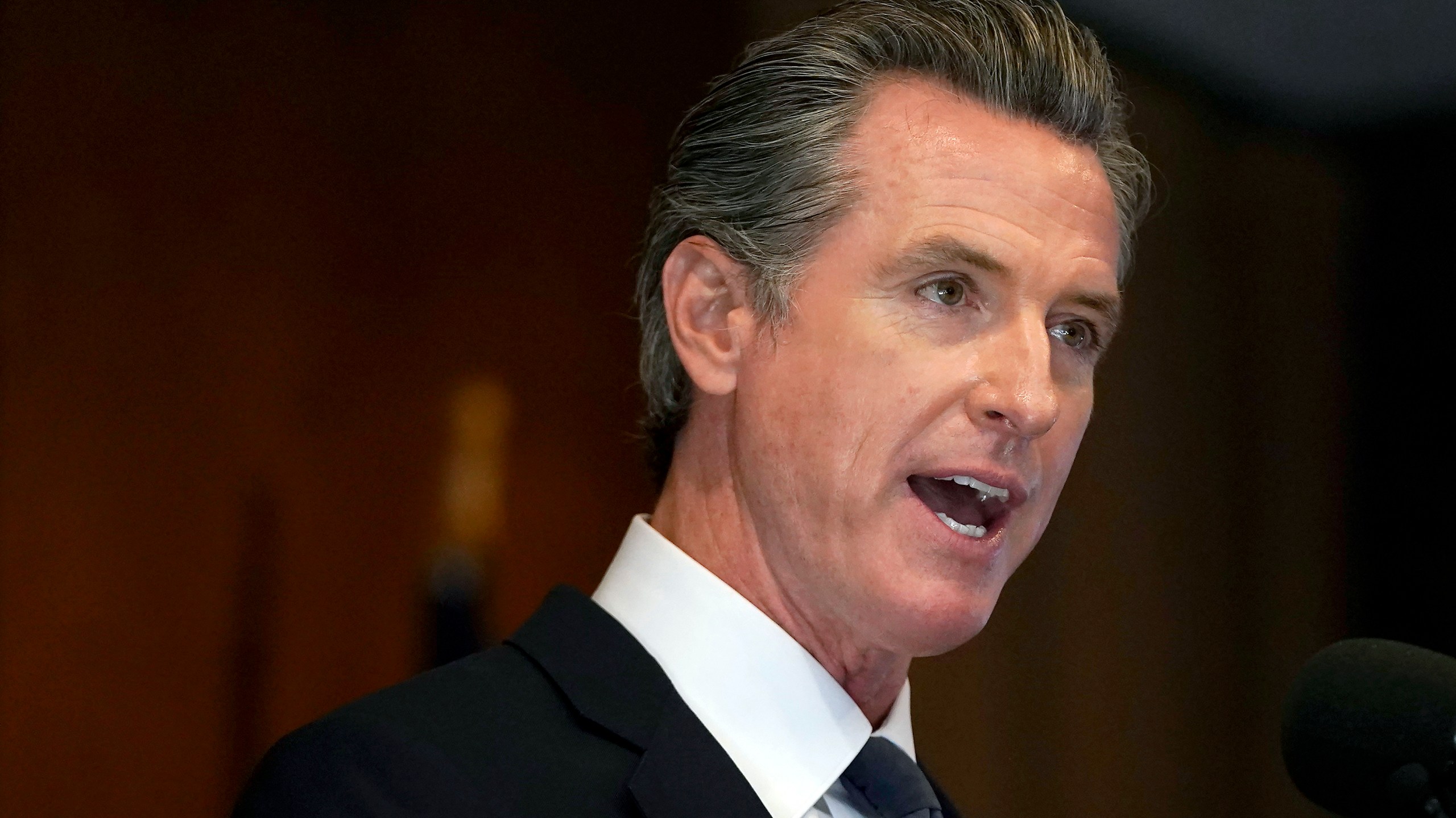 Gov. Gavin Newsom speaks in San Francisco on Sept. 14, 2021. (Jeff Chiu / Associated Press)