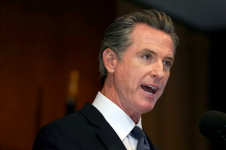 Gov. Gavin Newsom speaks in San Francisco on Sept. 14, 2021. (Jeff Chiu / Associated Press)