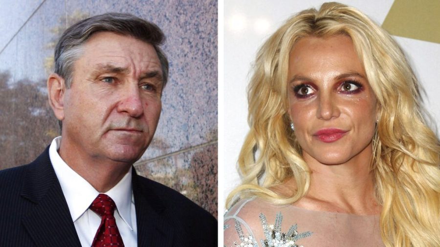 This combination photo shows Jamie Spears, left, father of Britney Spears, as he leaves the Stanley Mosk Courthouse on Oct. 24, 2012, in Los Angeles and Britney Spears at the Clive Davis and The Recording Academy Pre-Grammy Gala on Feb. 11, 2017, in Beverly Hills, Calif. (Associated Press)