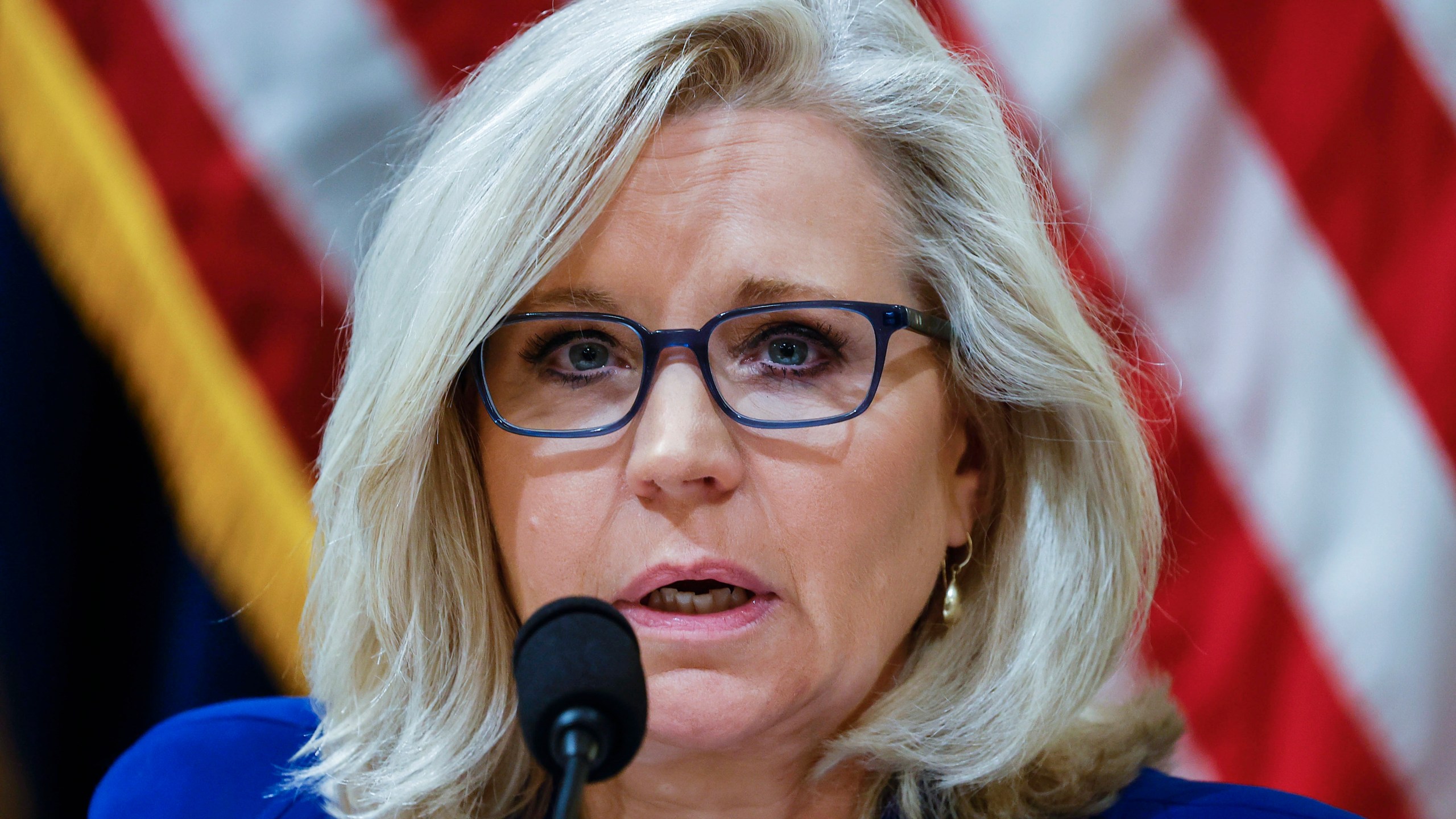 In this July 27, 2021 file photo, Rep. Liz Cheney, R-Wy., listens to testimony from Washington Metropolitan Police Department Officer Daniel Hodges during the House select committee hearing on the Jan. 6 attack on Capitol Hill in Washington. (Jim Bourg/Pool via AP)