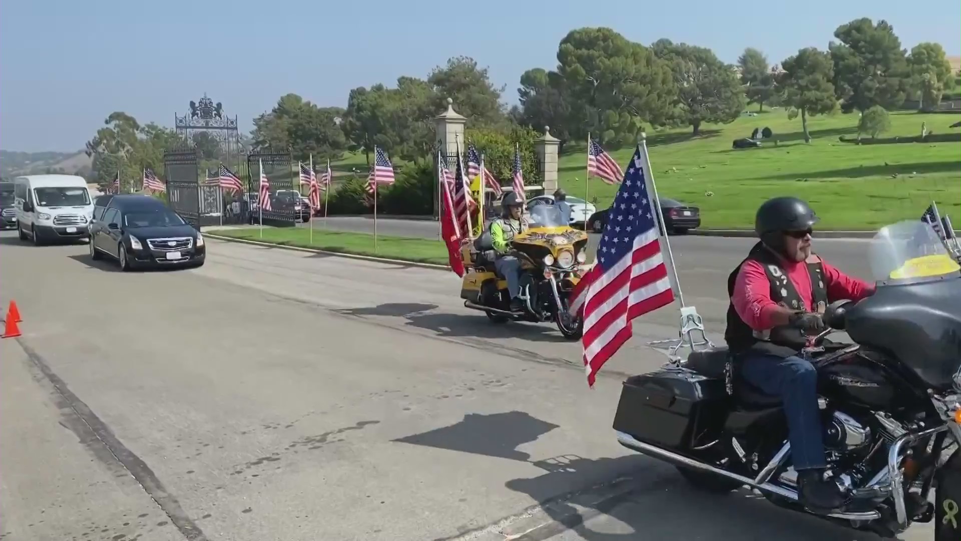 A procession paid tribute to fallen Marine Lance Cpl. Dylan Merola on Sept. 26, 2021. (KTLA)