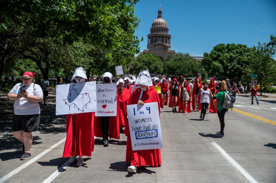 Pro-choice protesters march down Congress Avenue at a protest outside the Texas state capitol on May 29, 2021, in Austin, Texas. (Sergio Flores/Getty Images)