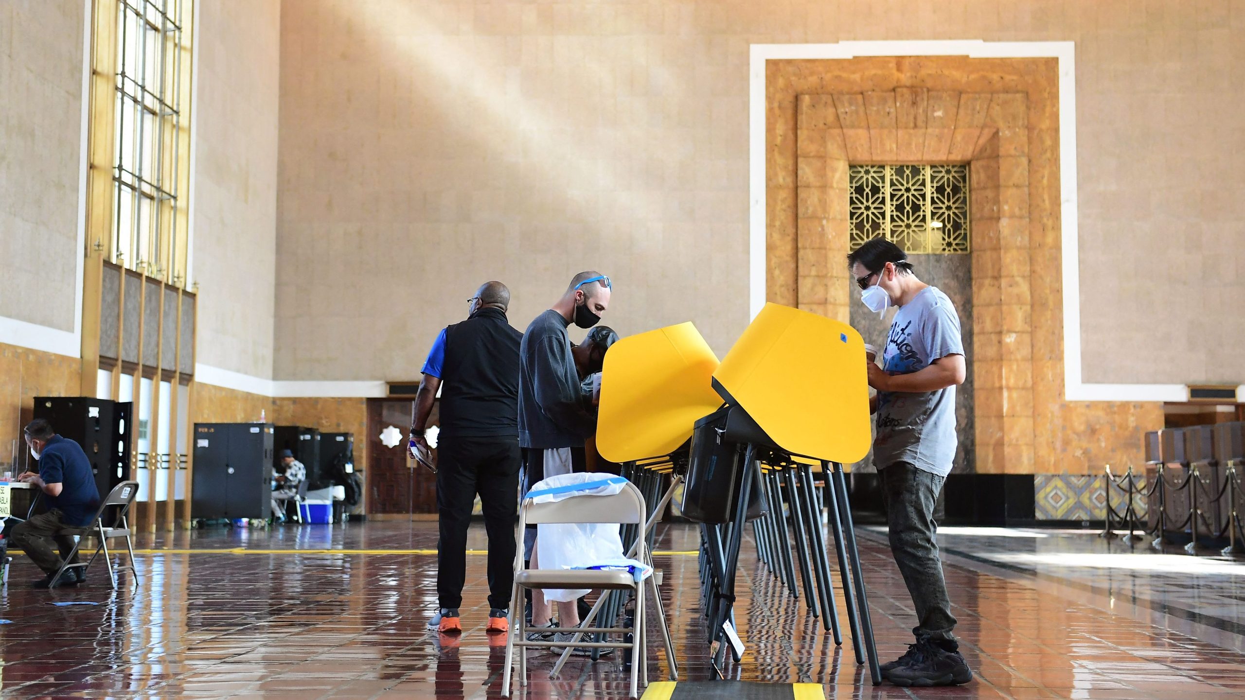 People vote at Union Station in Los Angeles on Sept. 14, 2021, in the recall election of California Gov. Gavin Newsom. (Frederic J. Brown / AFP / Getty Images)