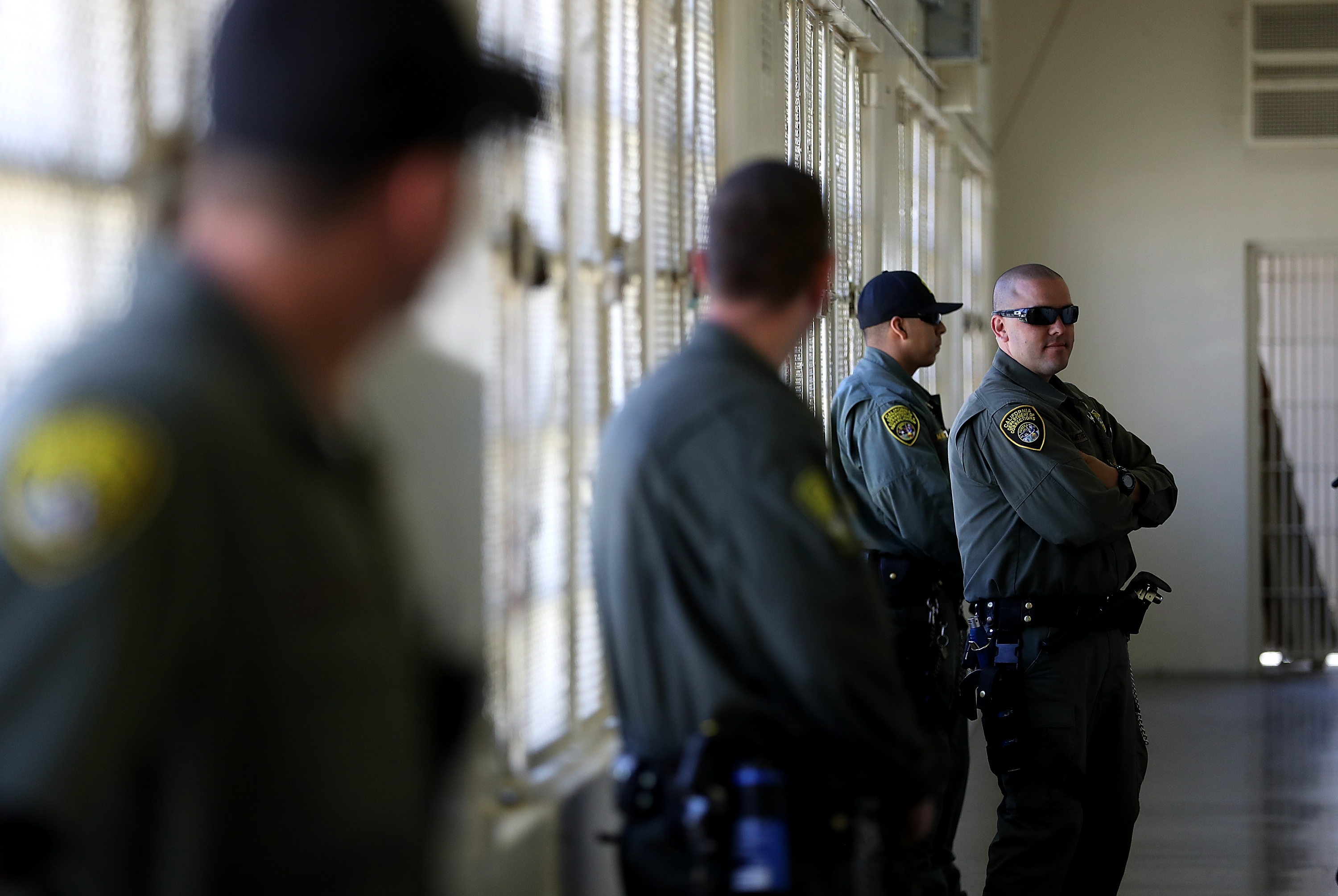 California Department of Corrections and Rehabilitation officers stand guard at San Quentin State Prison's death row adjustment center on Aug. 15, 2016, in San Quentin. (Justin Sullivan/Getty Images)