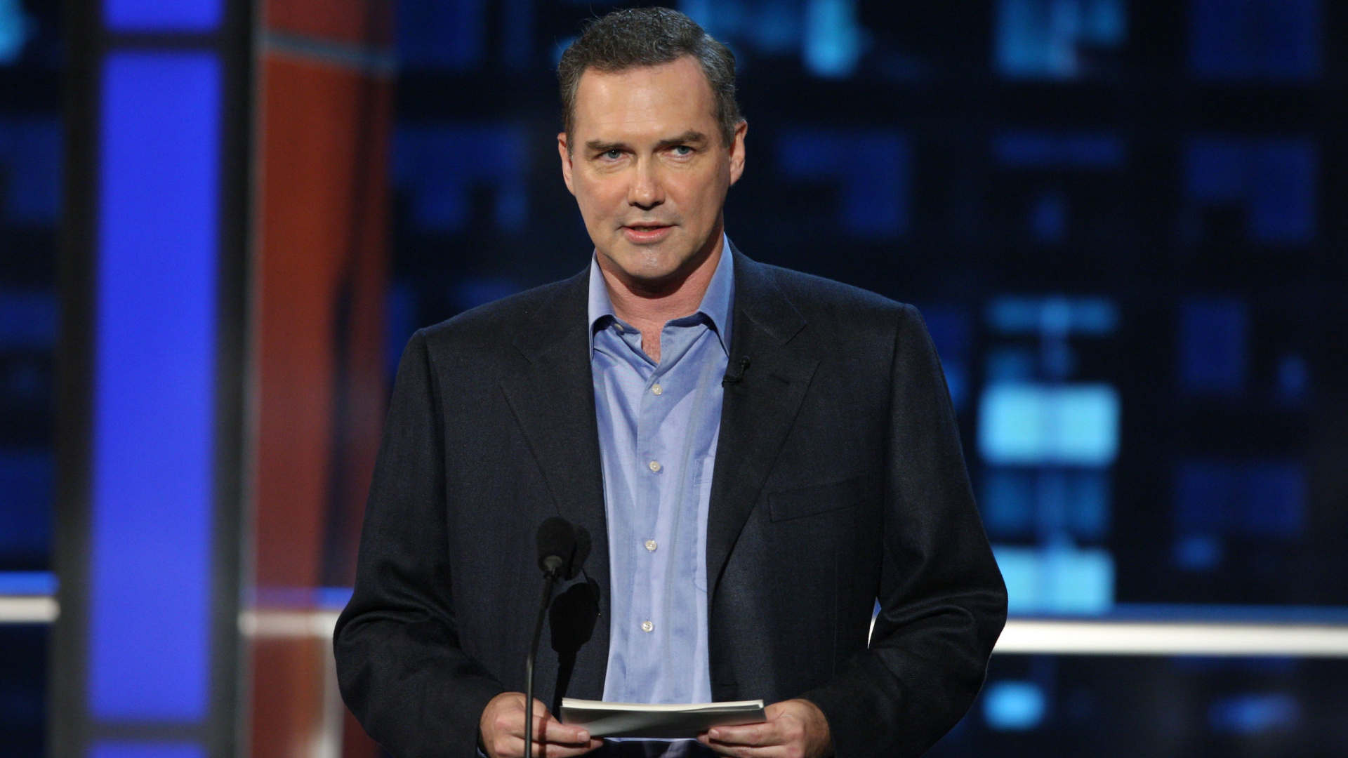 Comedian Norm Macdonald on stage at the "Comedy Central Roast Of Bob Saget" on the Warner Brothers Lot on Aug. 3, 2008 in Burbank. (Alberto E. Rodriguez/Getty Images for Comedy Central)