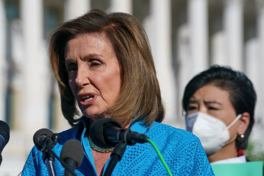 House Speaker Nancy Pelosi, D-Calif., joined by Rep. Judy Chu, D-Calif., right, holds a news conference just before a House vote on legislation aimed at guaranteeing a woman’s right to an abortion, an effort by House Democrats to circumvent a new Texas law that has placed that access under threat, at the Capitol in Washington, Friday, Sept. 24, 2021. (AP Photo/J. Scott Applewhite)