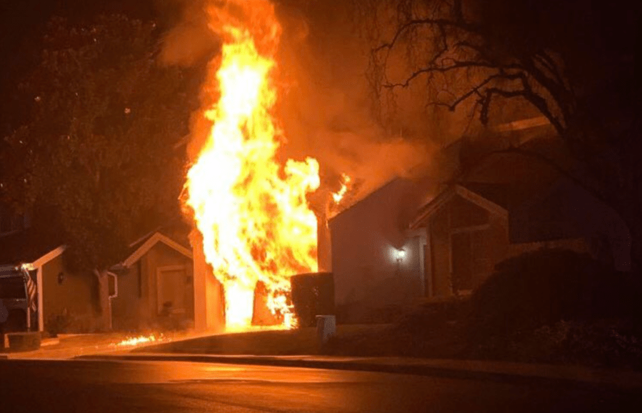 A fire burns an Orange County home after a lightning strike on Sept. 9, 2021. (Orange County Fire Authority)