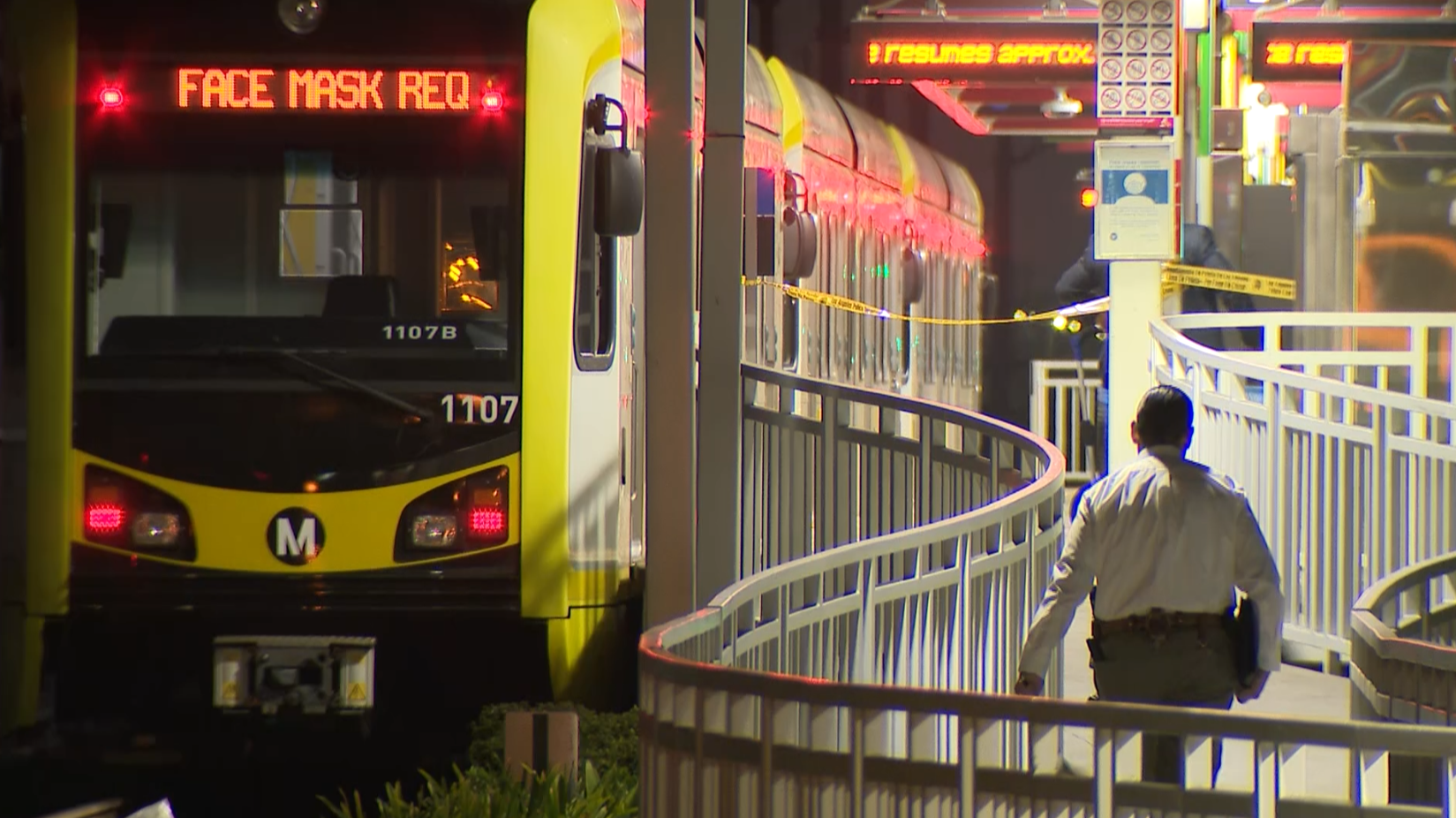 Investigators respond to a metro station in downtown L.A. after a fatal shooting Sept. 16, 2021. (KTLA)