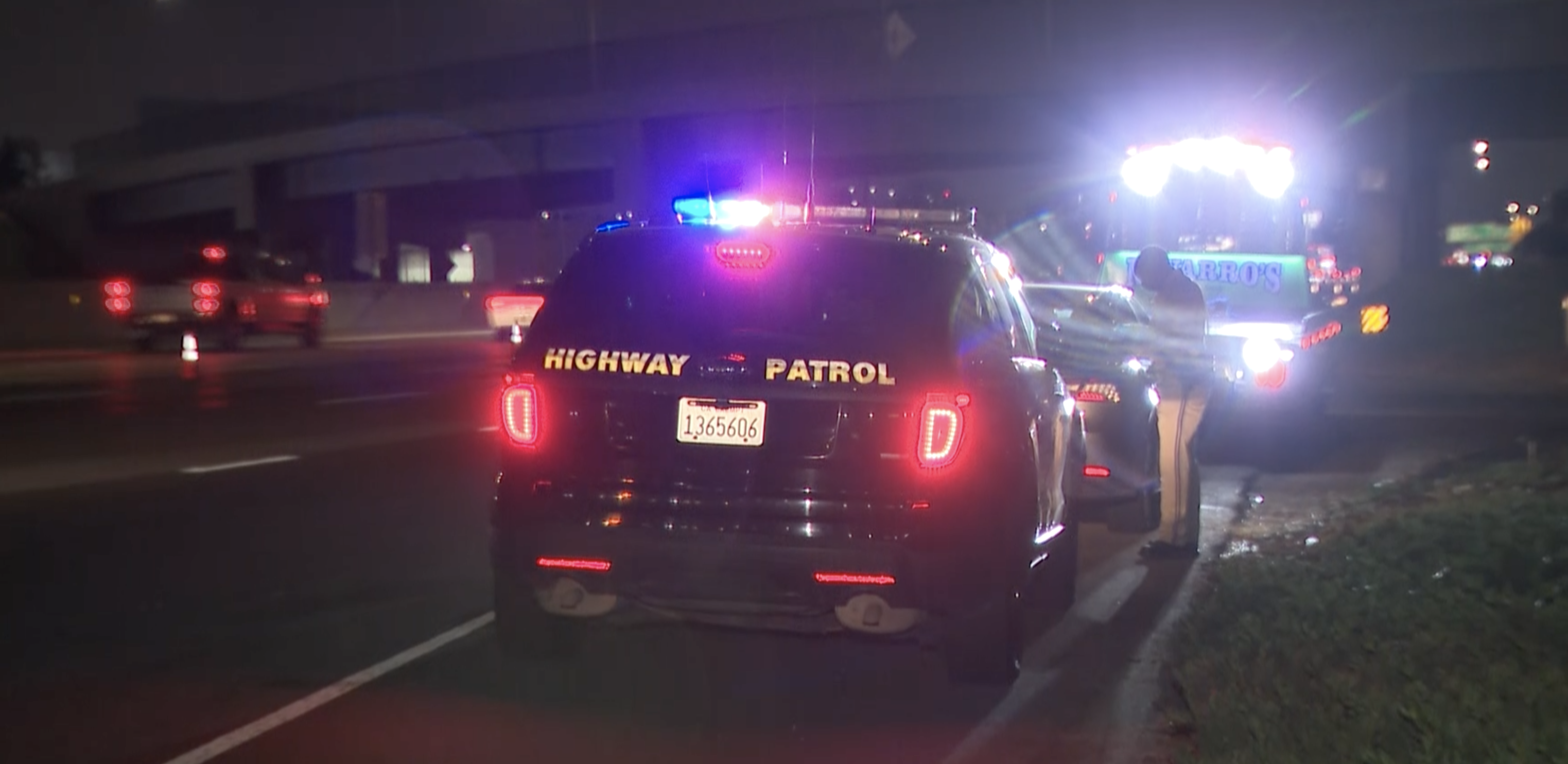 CHP responds to a reports of a shooting on the 10 Freeway in San Bernardino on Sept. 28, 2021. (KTLA)