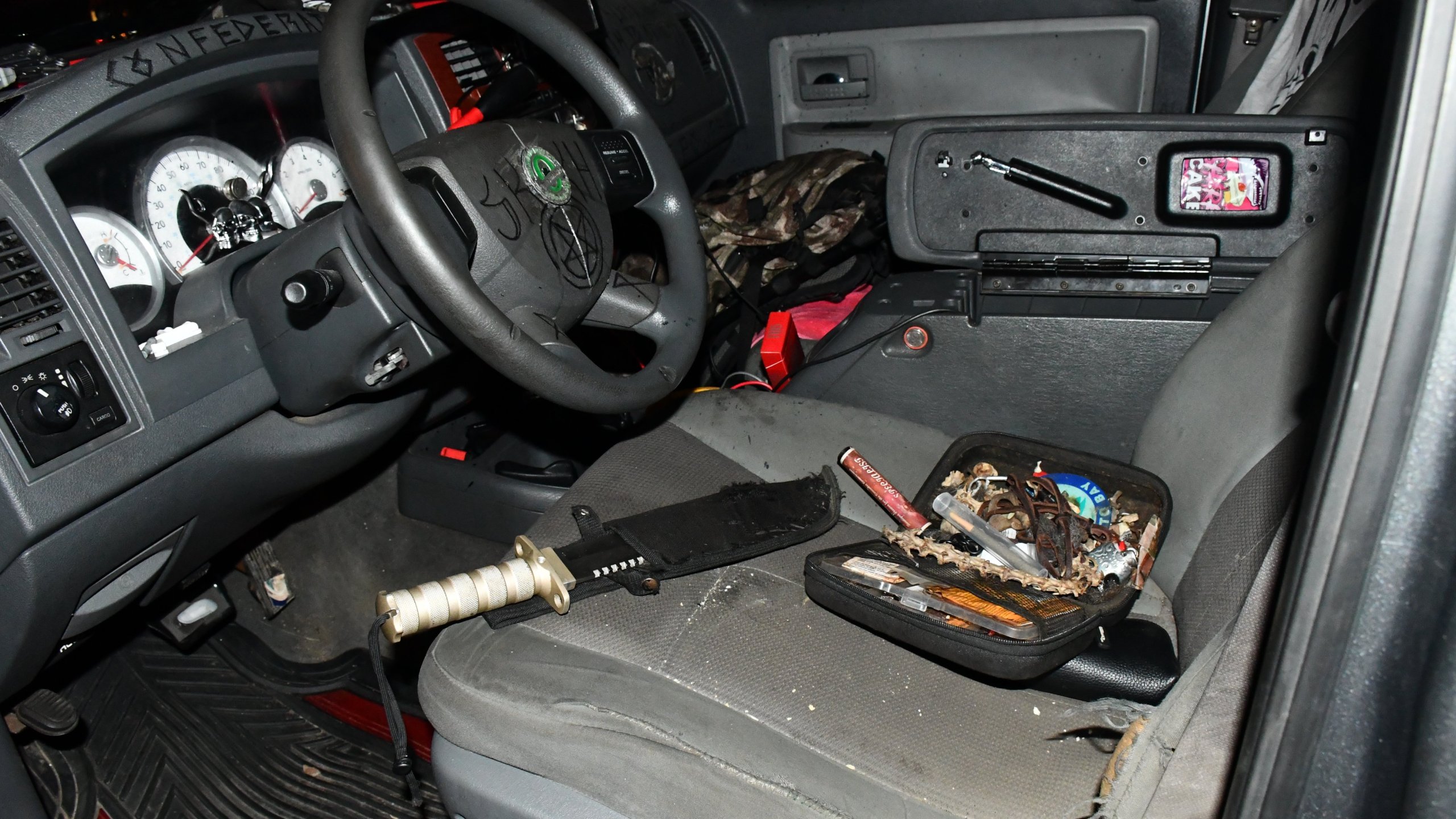 An image released by U.S. Capitol police on Sept. 13, 2021 shows the inside of a truck belonging to a man arrested near DNC headquarters.