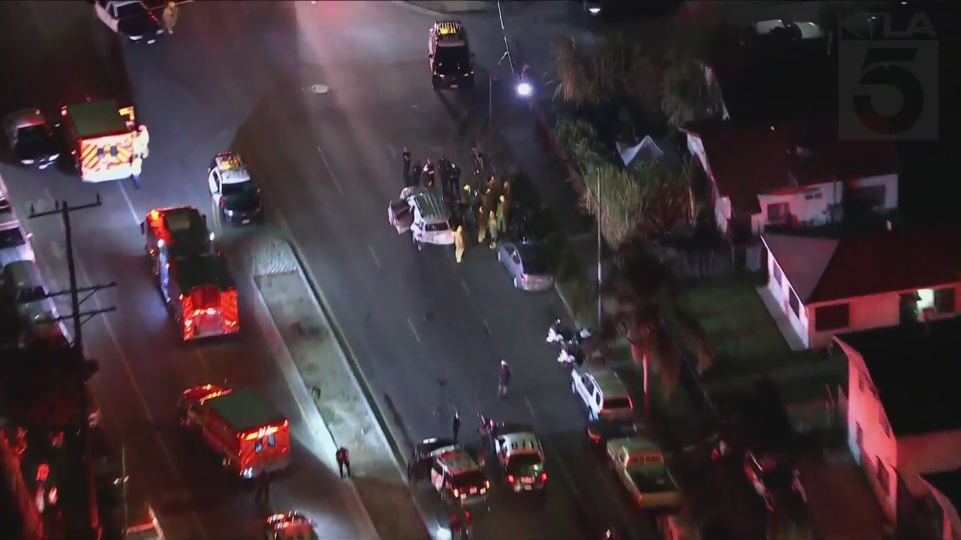 Authorities respond to the scene of a crash where eight people were hurt in South Los Angeles on Sept. 24, 2021. (KTLA)