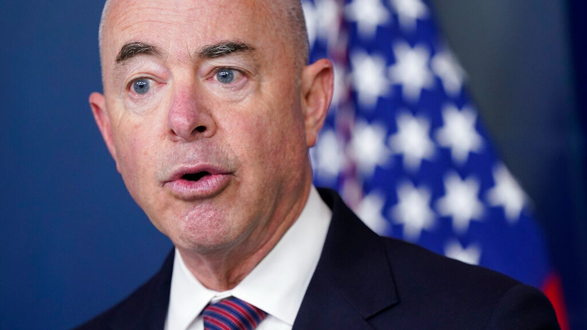 In this Sept. 24, 2021 file photo, Secretary of Homeland Security Alejandro Mayorkas speaks during a press briefing at the White House in Washington. (AP Photo/Patrick Semansky)