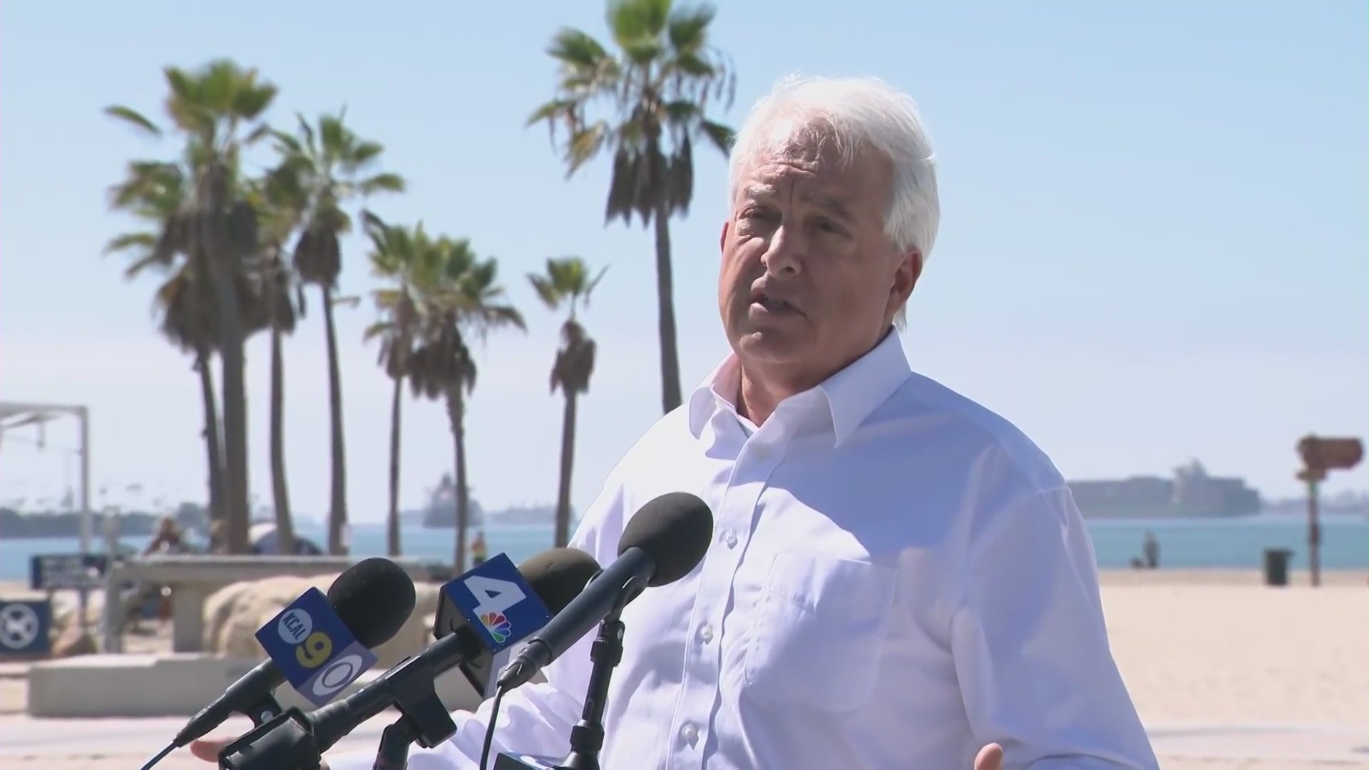 Businessman and Republican gubernatorial recall candidate John Cox speaks in Long Beach on the day of the election, Sept. 14, 2021. (KTLA)