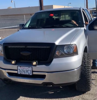 The suspect's truck, equipped with law enforcement-style, forward-facing lights, is shown in a photo released by the San Bernardino County Sheriff's Department on Sept. 16, 2021.