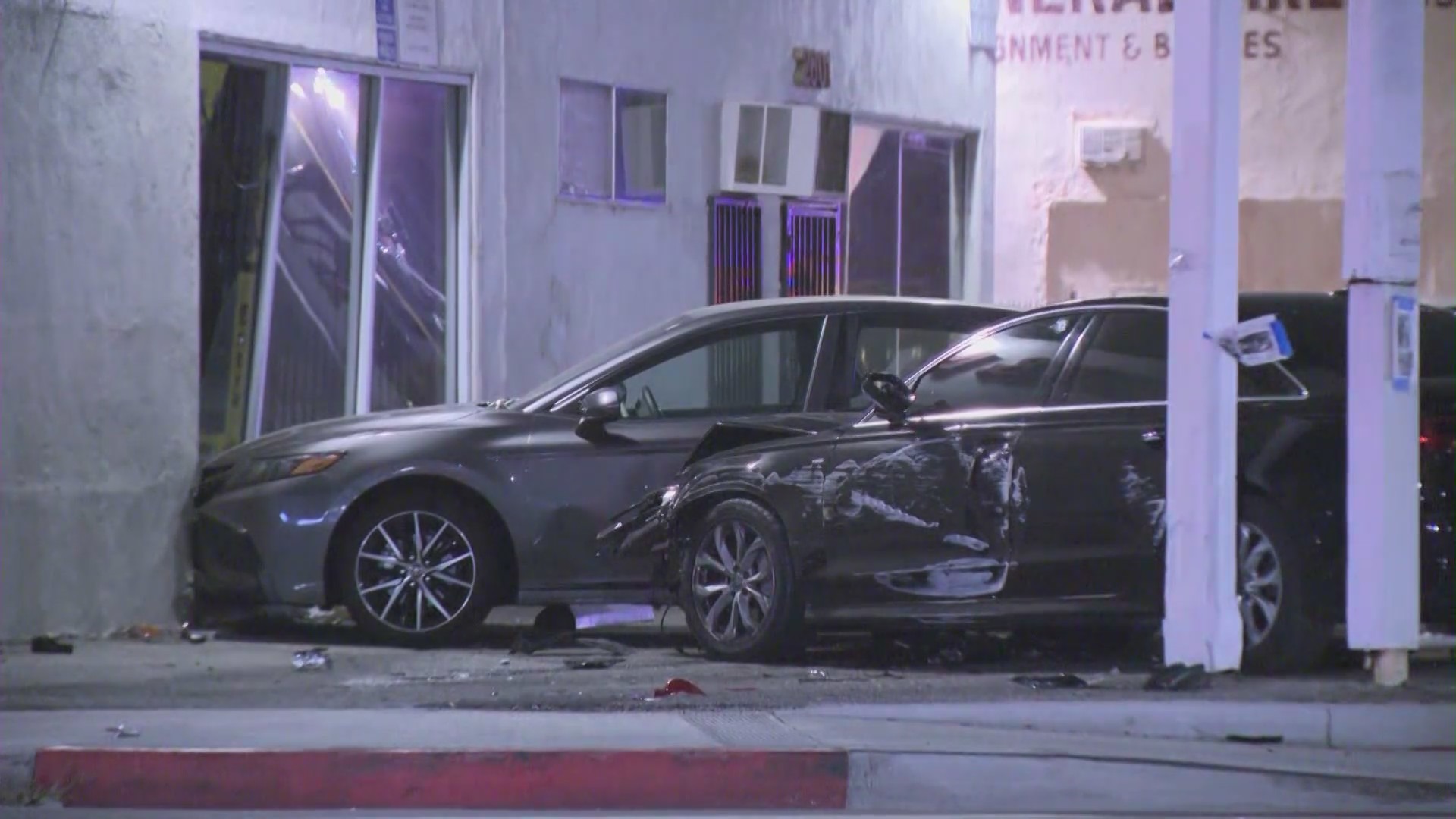 The site of a crash that followed a shooting in El Monte on Sept. 20, 2021. (KTLA)