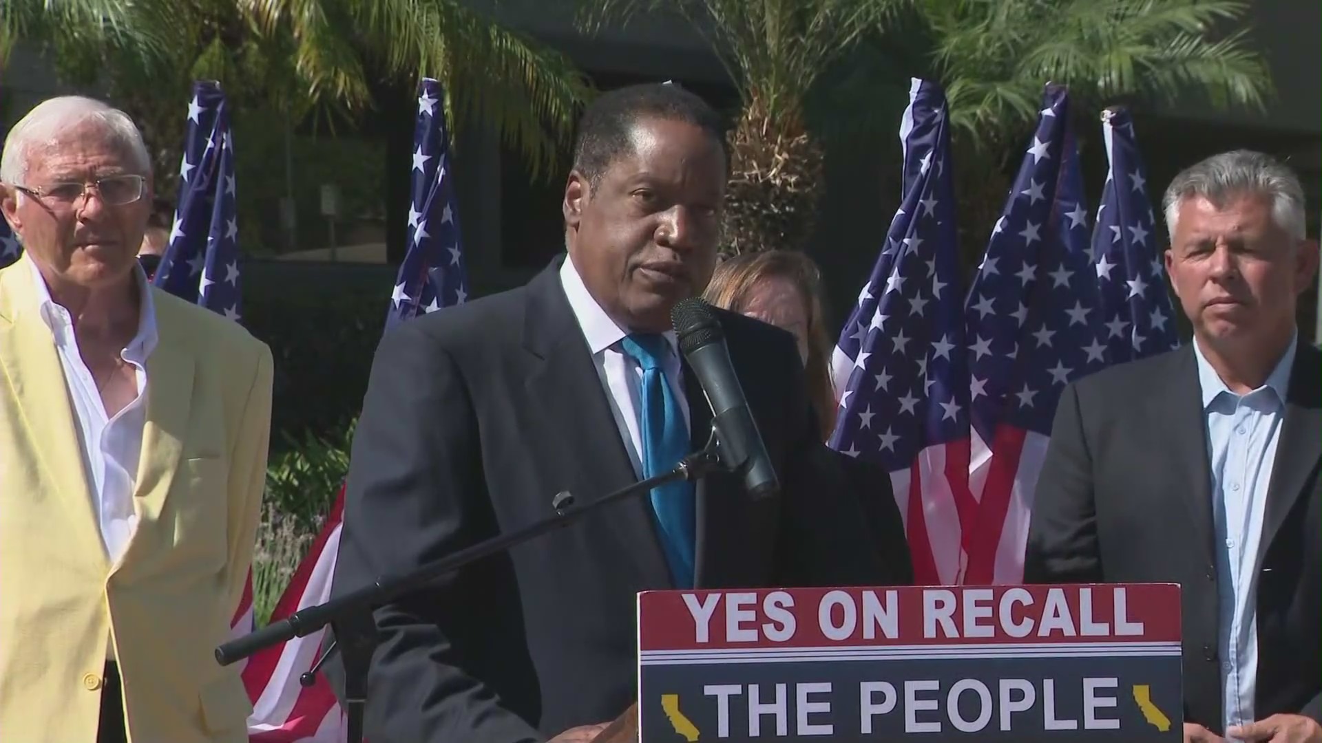 Radio talk show host Larry Elder campaigns in Monterey Park Sept. 13, 2021. (KTLA)