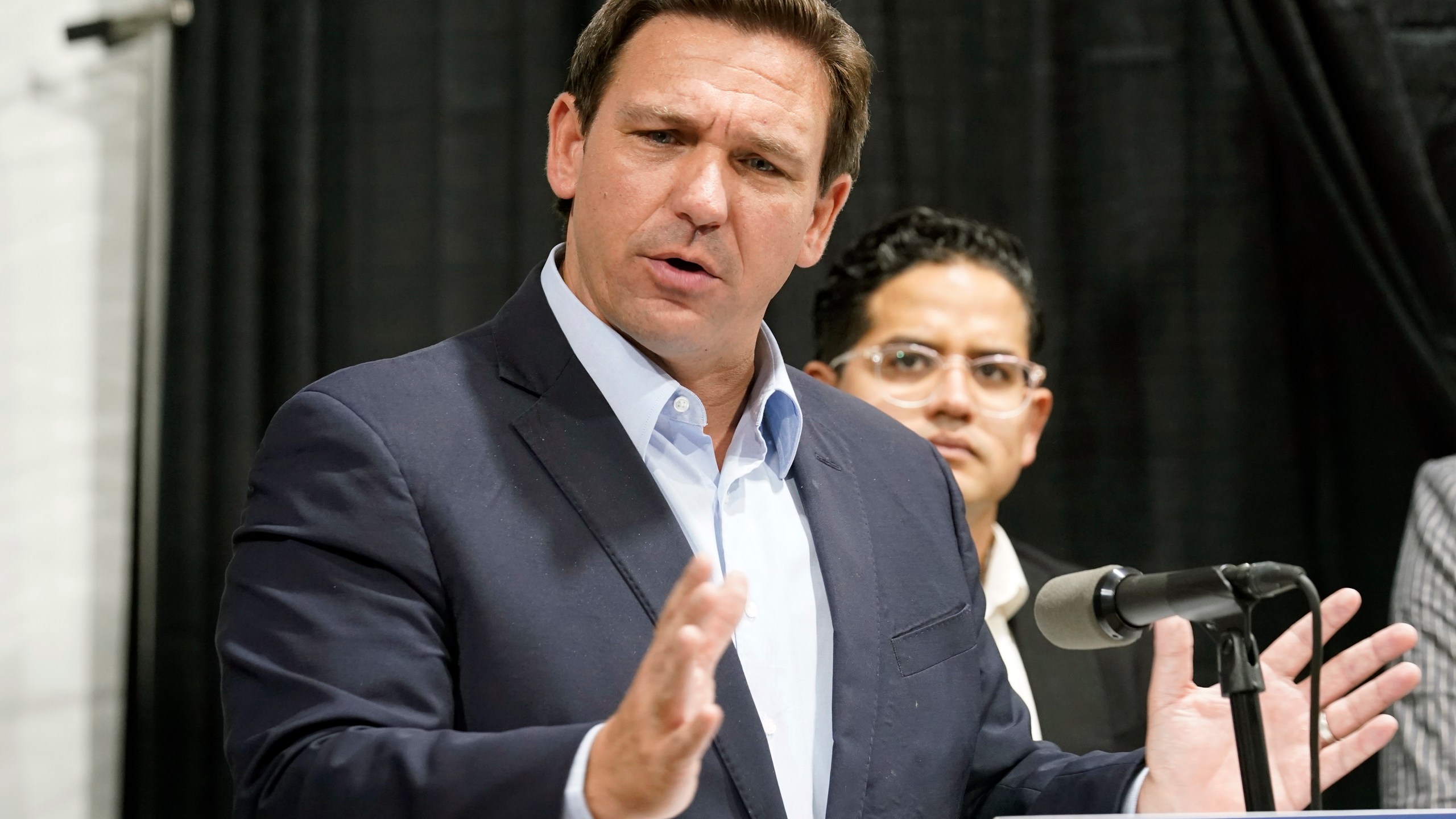 In this Wednesday, Aug. 18, 2021 file photo, Florida Governor Ron DeSantis speaks at the opening of a monoclonal antibody site in Pembroke Pines, Fla. (AP Photo/Marta Lavandier)