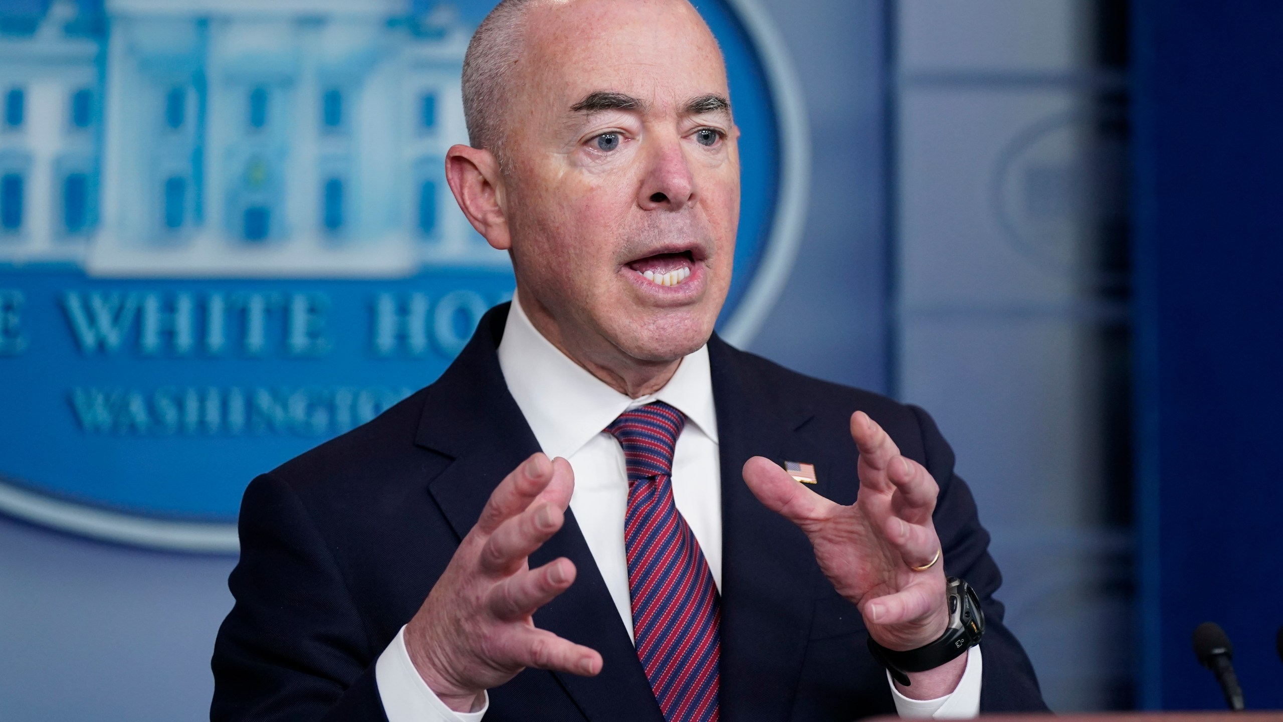 Secretary of Homeland Security Alejandro Mayorkas speaks during a press briefing at the White House Sept. 24, 2021. (Patrick Semansky/Associated Press)