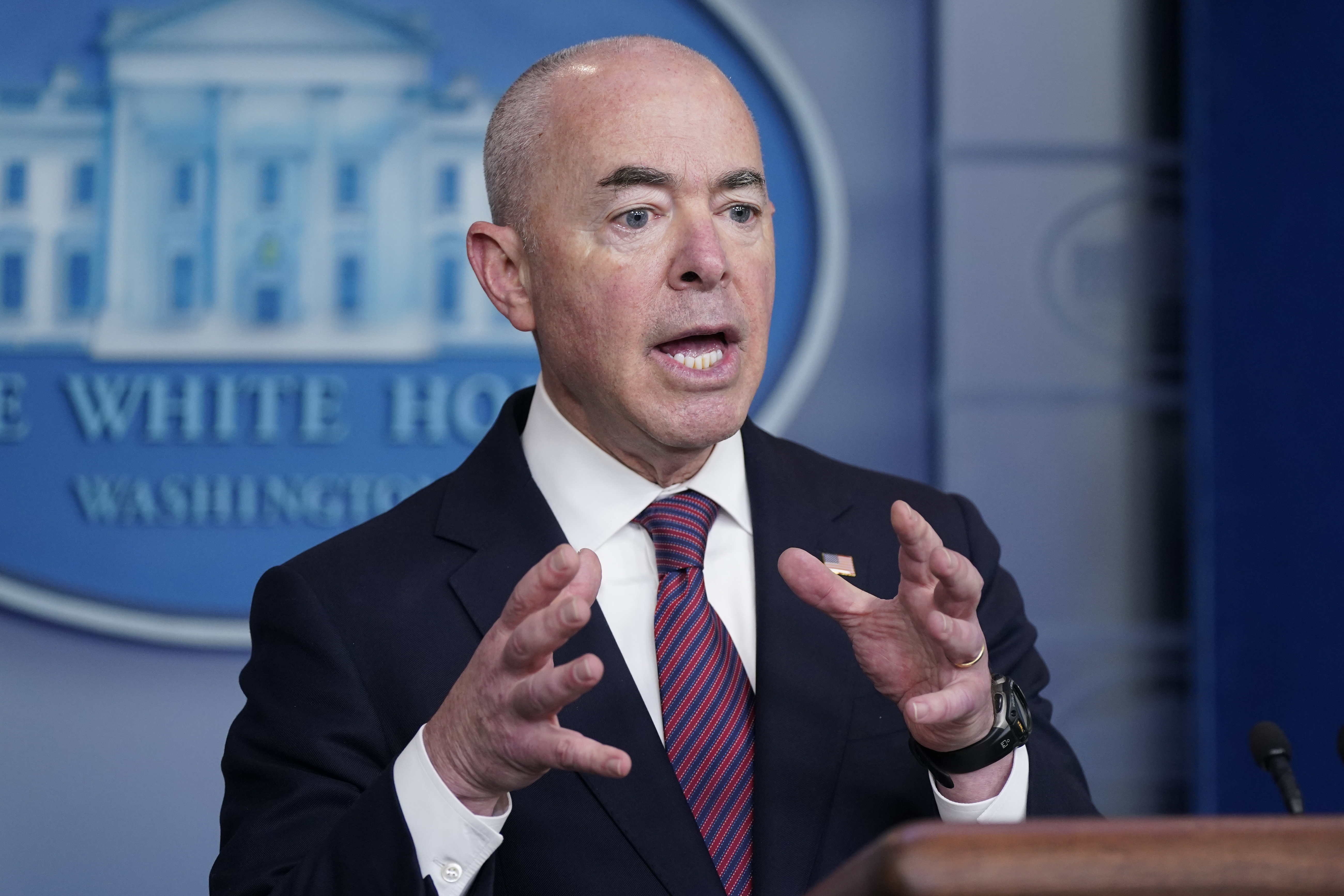 Secretary of Homeland Security Alejandro Mayorkas speaks during a press briefing at the White House Sept. 24, 2021. (Patrick Semansky/Associated Press)