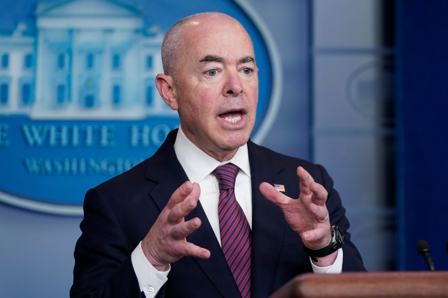 Secretary of Homeland Security Alejandro Mayorkas speaks during a press briefing at the White House Sept. 24, 2021. (Patrick Semansky/Associated Press)