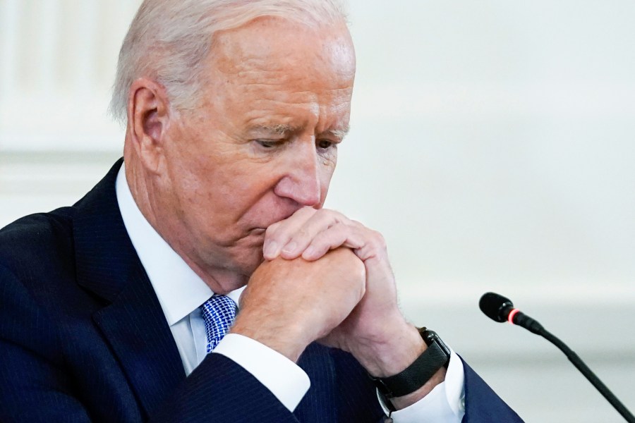 In this Sept. 24, 2021 photo, President Joe Biden listens during the Quad summit in the East Room of the White House. (AP Photo/Evan Vucci)