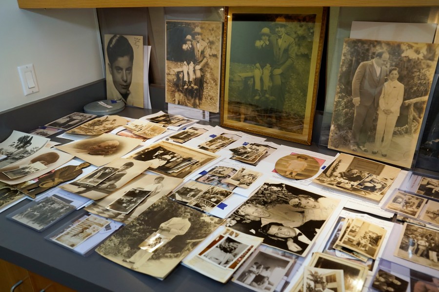 A collection of photographs from the estate of mob boss Al Capone is displayed at Witherell's Auction House in Sacramento on Aug. 25, 2021. (Rich Pedroncelli / Associated Press)