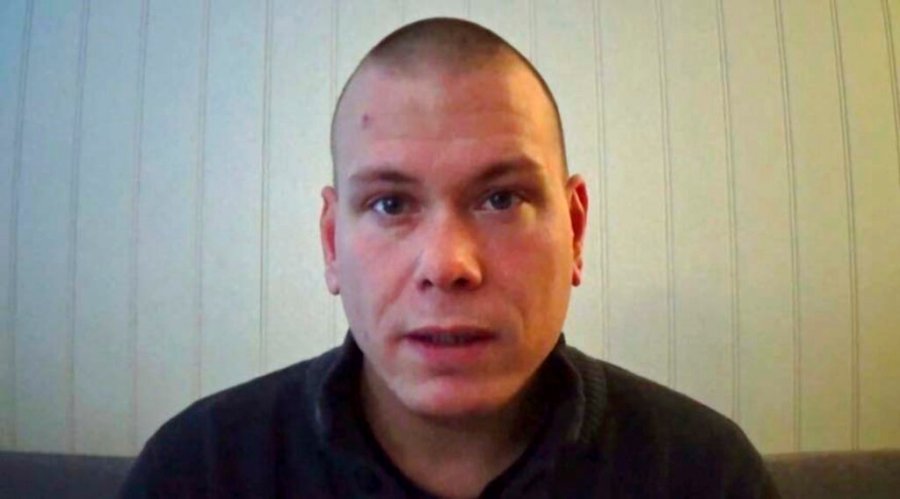 A frame grab made on Thursday Oct. 14, 2021 from a video posted online by and showing Espen Andersen Braathen, a 37-year-old Danish citizen, who was arrested Wednesday night for killing 5 people in the Norwegian town of Kongsberg. (Espen Andersen Braathen via AP)