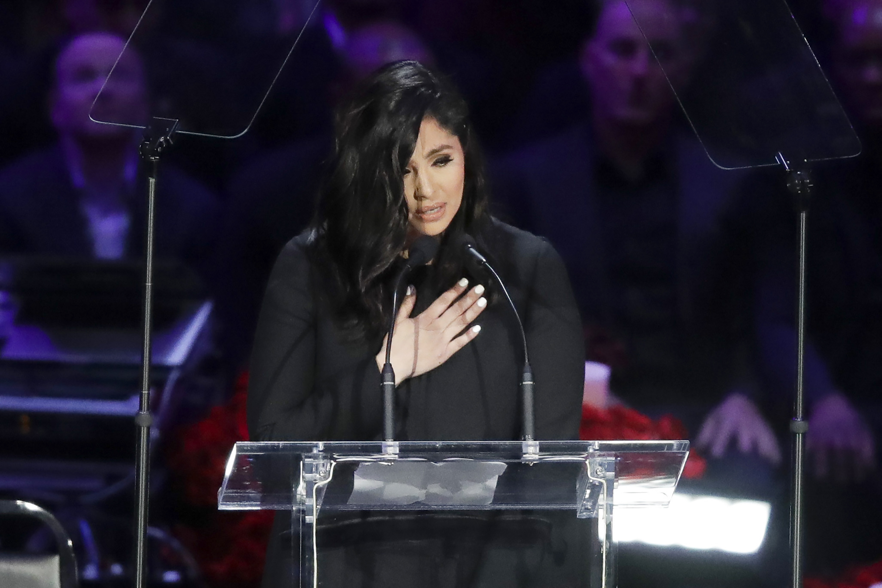 In this Feb. 24, 2020, file photo, Vanessa Bryant speaks during a celebration of life for her husband, Kobe Bryant, and daughter Gianna in Los Angeles. (AP Photo/Marcio Jose Sanchez, File)