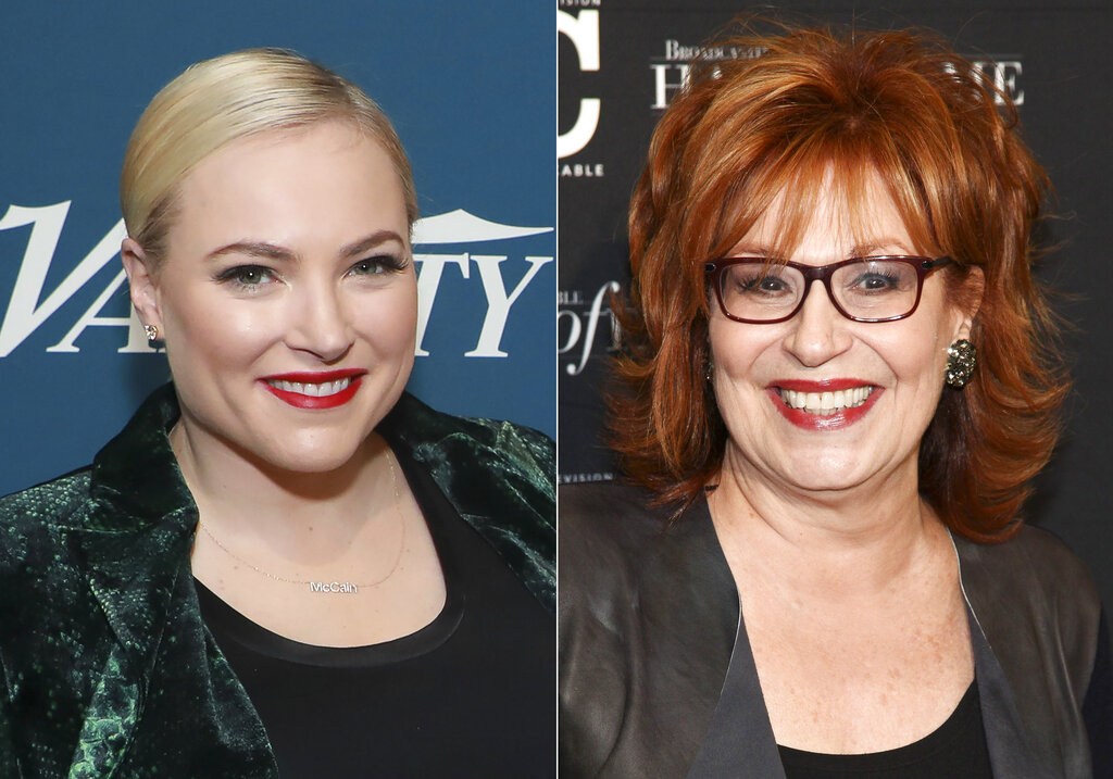 Meghan McCain appears at Variety's third annual "Salute to Service" celebration in New York on Nov. 6, 2019, left, and Joy Behar appears at the Broadcasting & Cable Hall of Fame Awards 27th Anniversary Gala in New York on Oct. 16, 2017. (AP Photo)